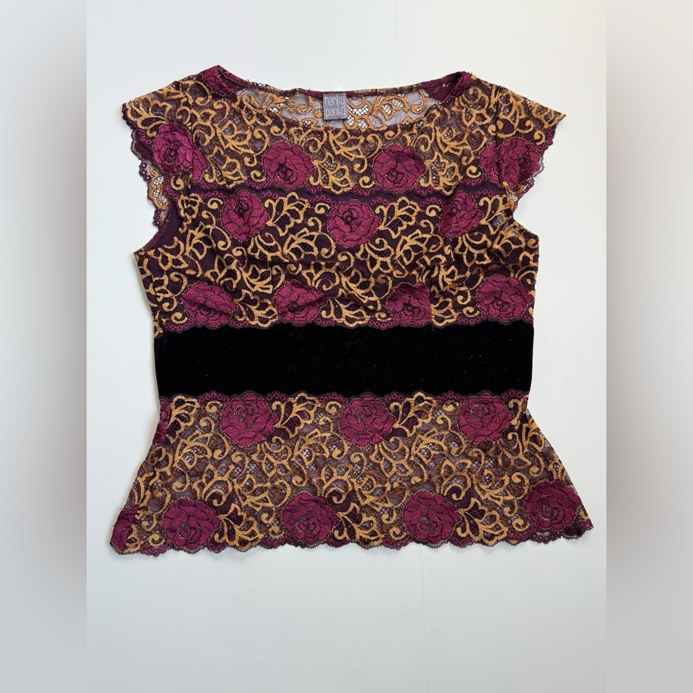 Vintage Hanky Panky Lace Velvet Top Cup Sleeve Purse Sz M - Picture 4 of 11
